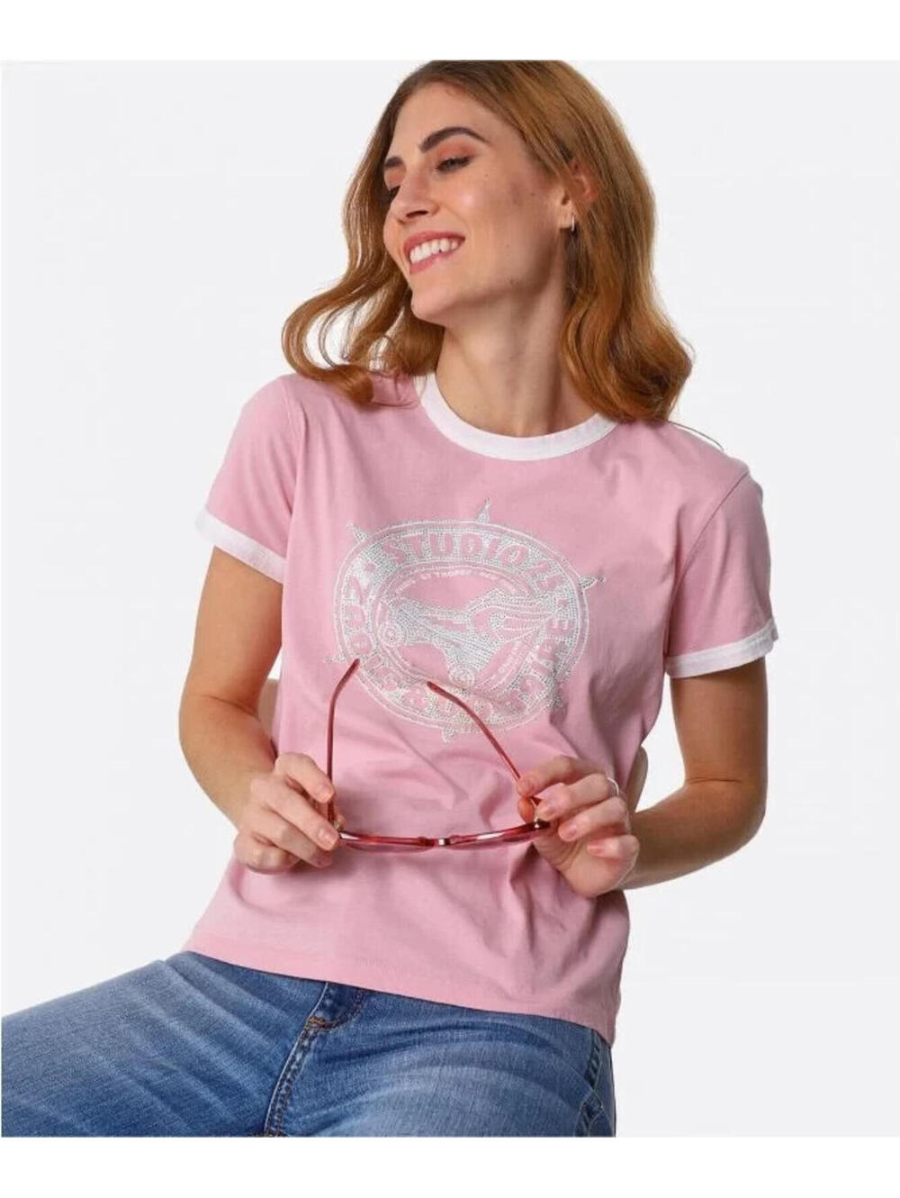 Zadig & Voltaire T-Shirt zoe studio pink t shirt distressed rhinestones S NWT